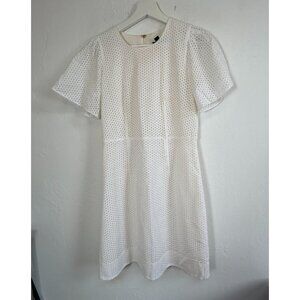 J.Crew Womens Eyelet Lace Flutter Sleeve Shift Dress Size 2 White Cotton Lined